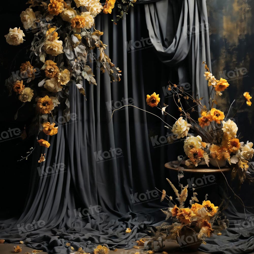 Kate Black Curtain Floral Art Backdrop Designed by Chain Photography - Kate Backdrop AU