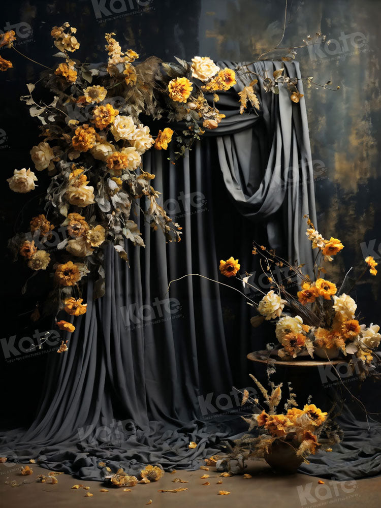 Kate Black Curtain Floral Art Backdrop Designed by Chain Photography - Kate Backdrop AU