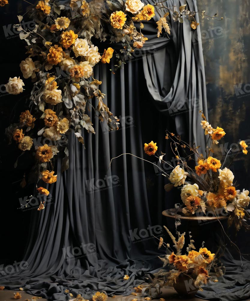 Kate Black Curtain Floral Art Backdrop Designed by Chain Photography - Kate Backdrop AU