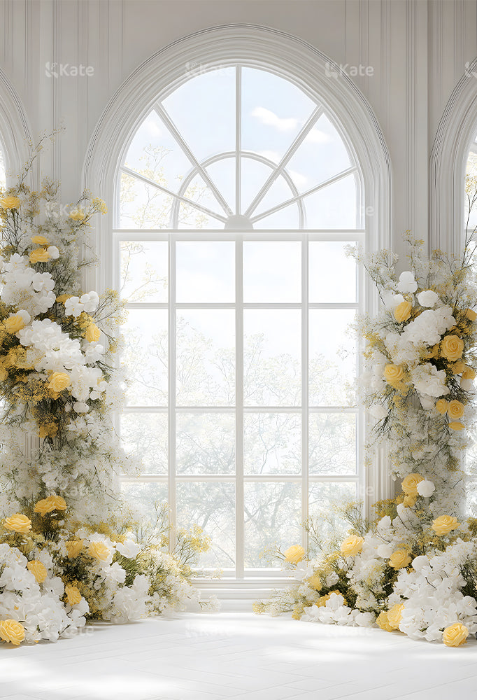 Kate Floral Arched Window Wedding Backdrop Designed by Emetselch