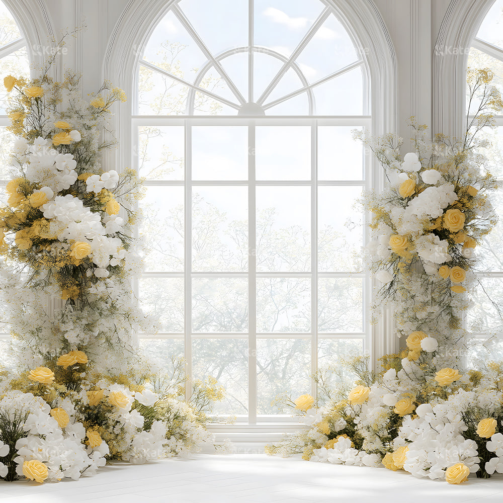 Kate Floral Arched Window Wedding Backdrop Designed by Emetselch