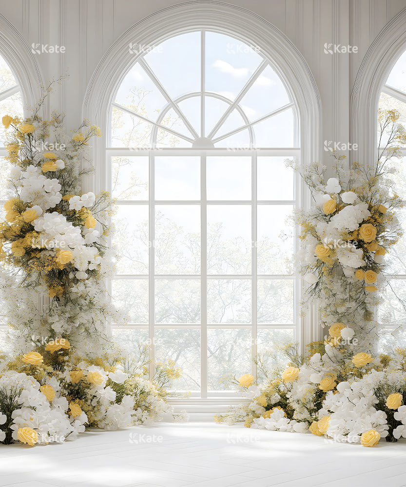Kate Floral Arched Window Wedding Backdrop Designed by Emetselch