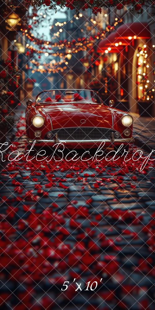 Kate Sweep Valentine Classic Red Car Street Backdrop Designed by Patty Robert - Kate Backdrop AU