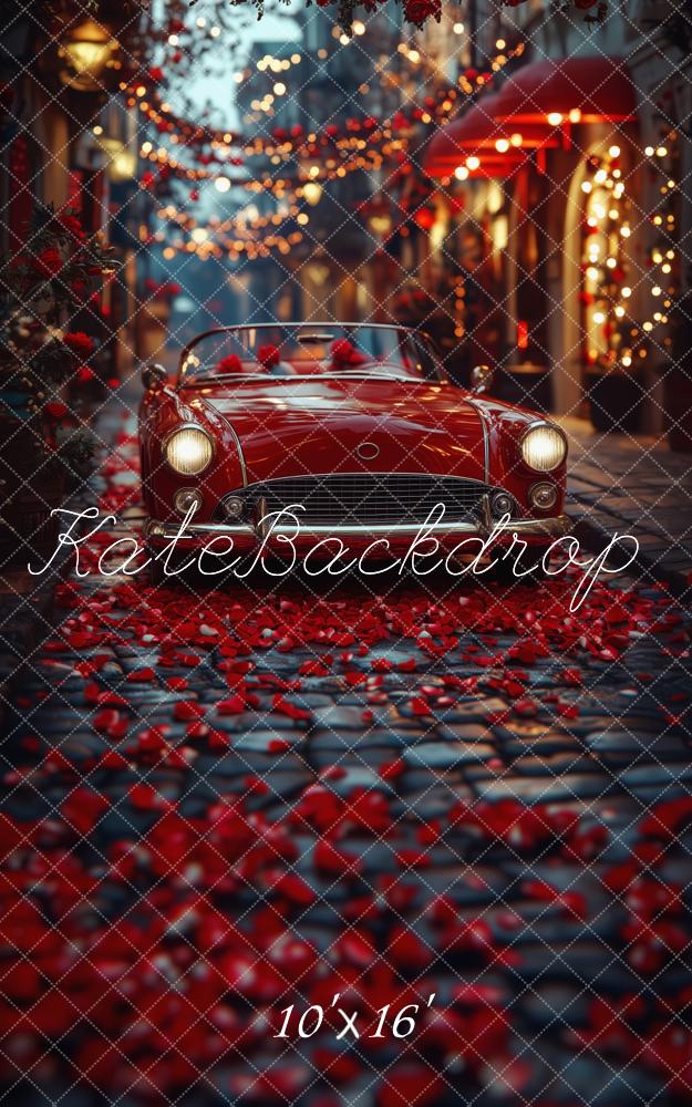 Kate Sweep Valentine Classic Red Car Street Backdrop Designed by Patty Robert - Kate Backdrop AU
