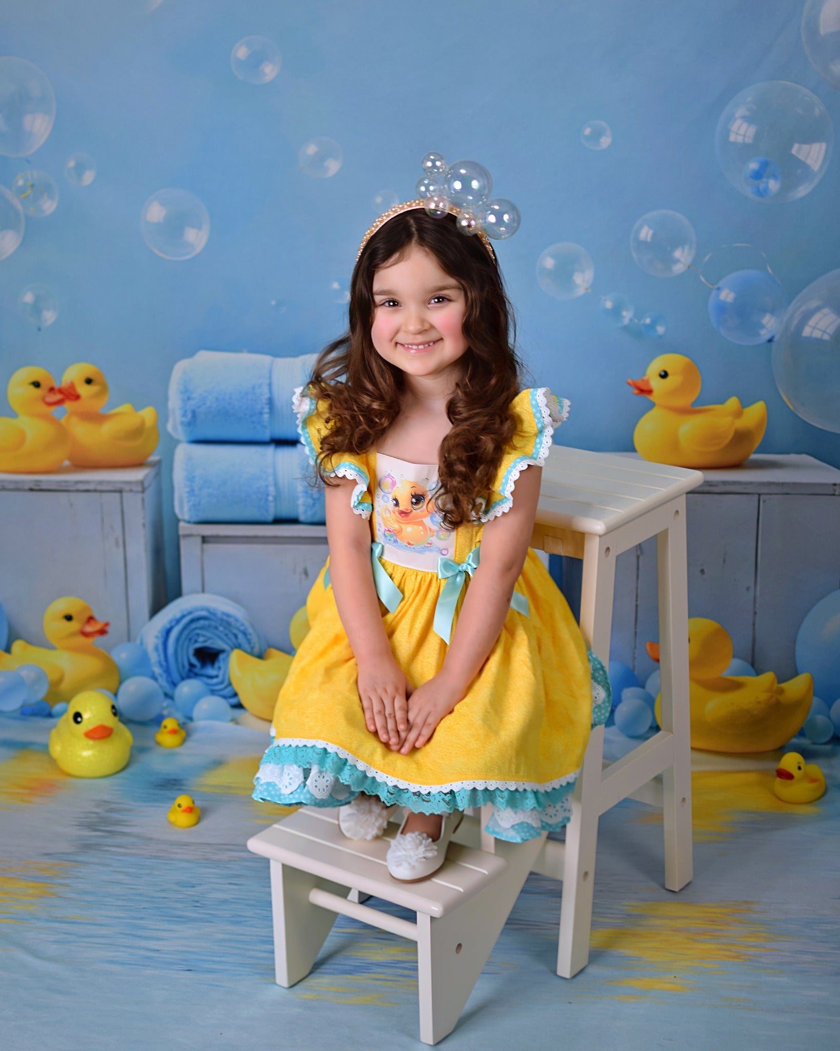 Kate Sweep Blue Baby Shower Backdrop Bubble Duck Designed by Emetselch