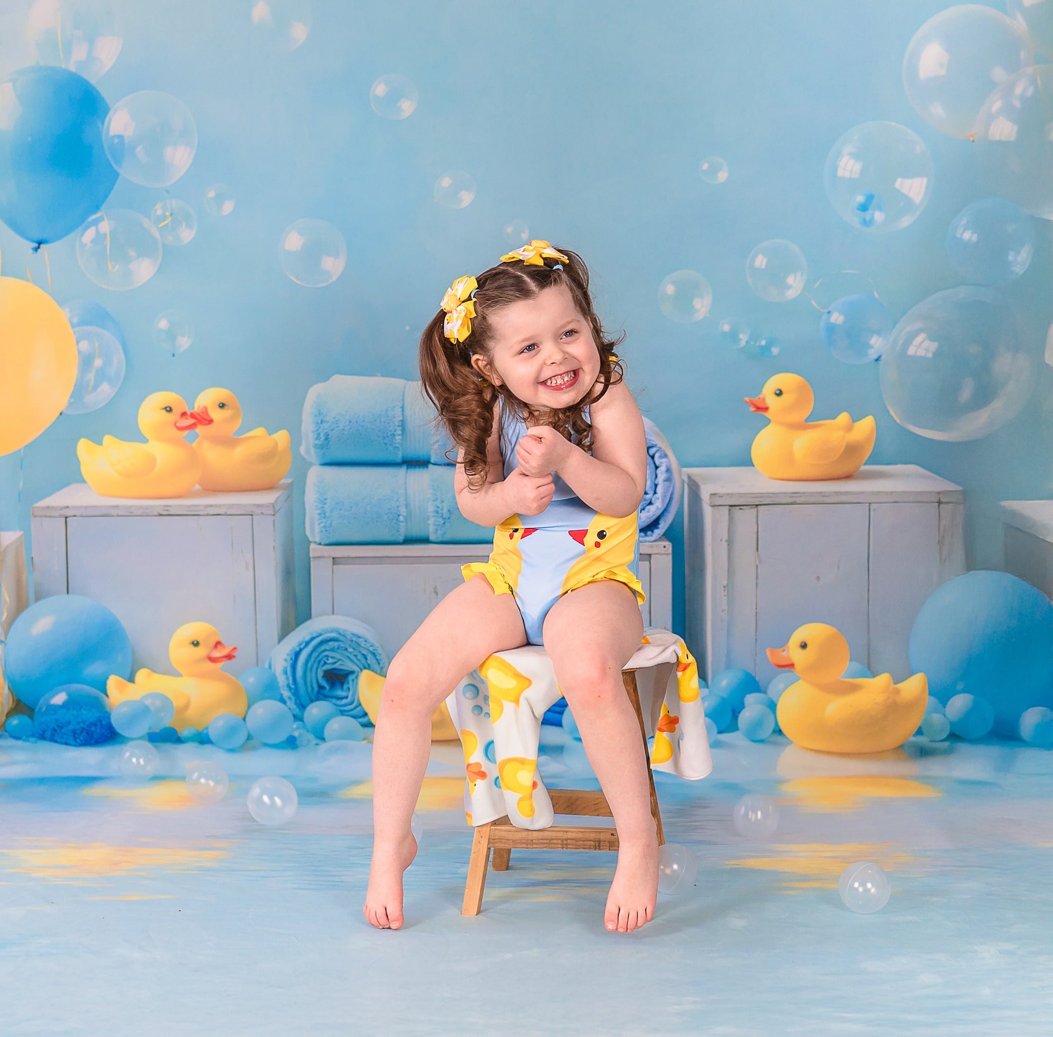 Kate Sweep Blue Baby Shower Backdrop Bubble Duck Designed by Emetselch