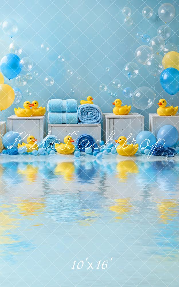 Kate Sweep Blue Baby Shower Backdrop Bubble Duck Designed by Emetselch