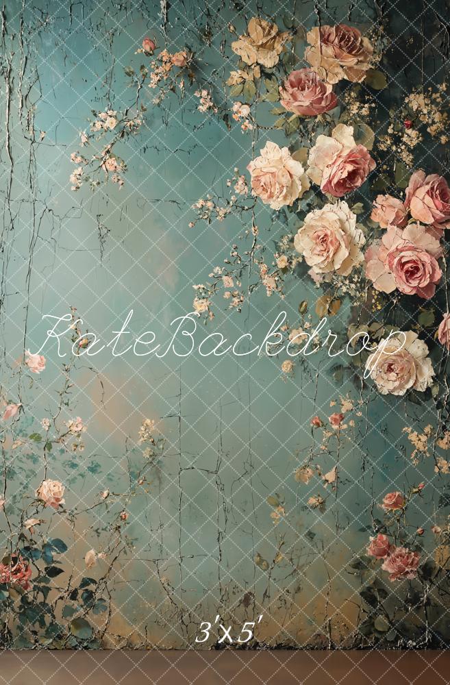 Kate Retro Green Floral Backdrop Designed by Emetselch - Kate Backdrop AU