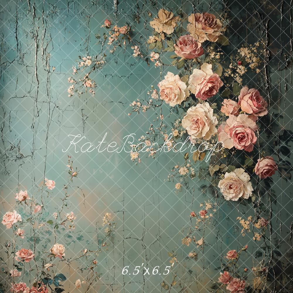 Kate Retro Green Floral Backdrop Designed by Emetselch - Kate Backdrop AU