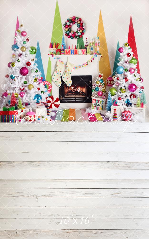 Kate Sweep Merry Bright Decorated Fireplace Backdrop Mandy Ringe Photography