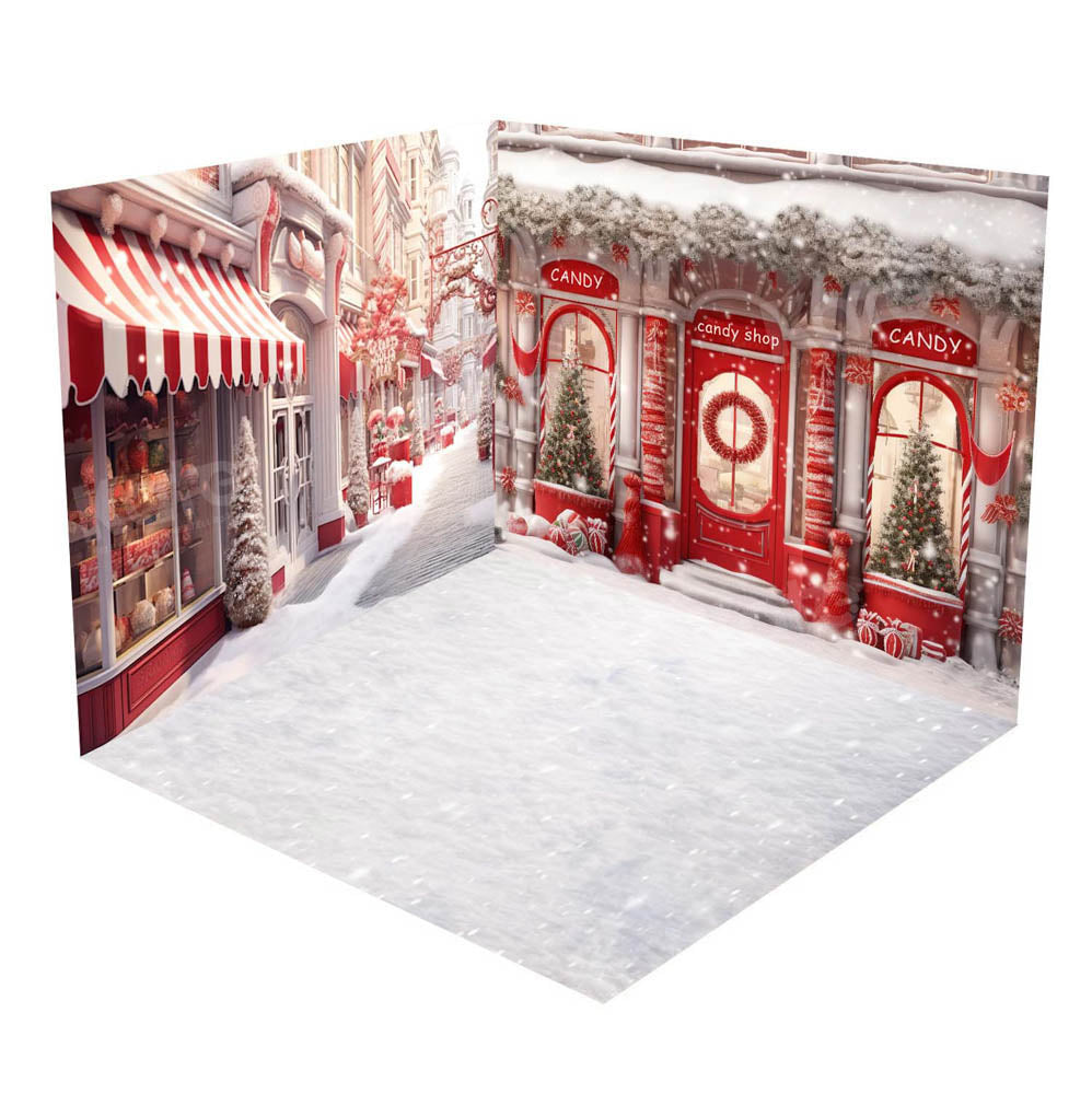 Kate Christmas Street Red Candy Shop Room Set(8ftx8ft&10ftx8ft&8ftx10ft) - Kate Backdrop AU