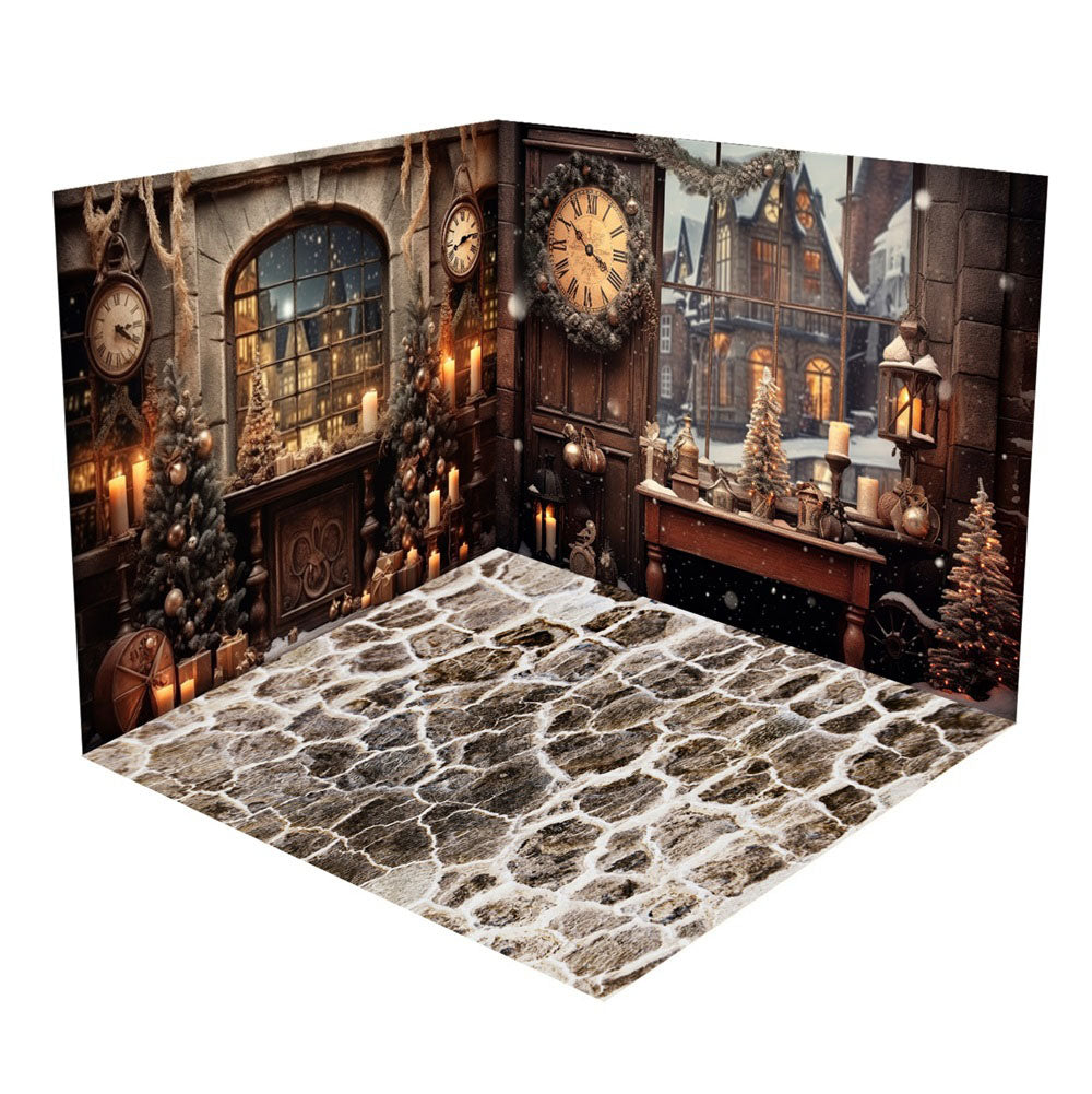 Kate Retro Christmas Stone Texture Floor Room Set(8ftx8ft&10ftx8ft&8ftx10ft) - Kate Backdrop AU