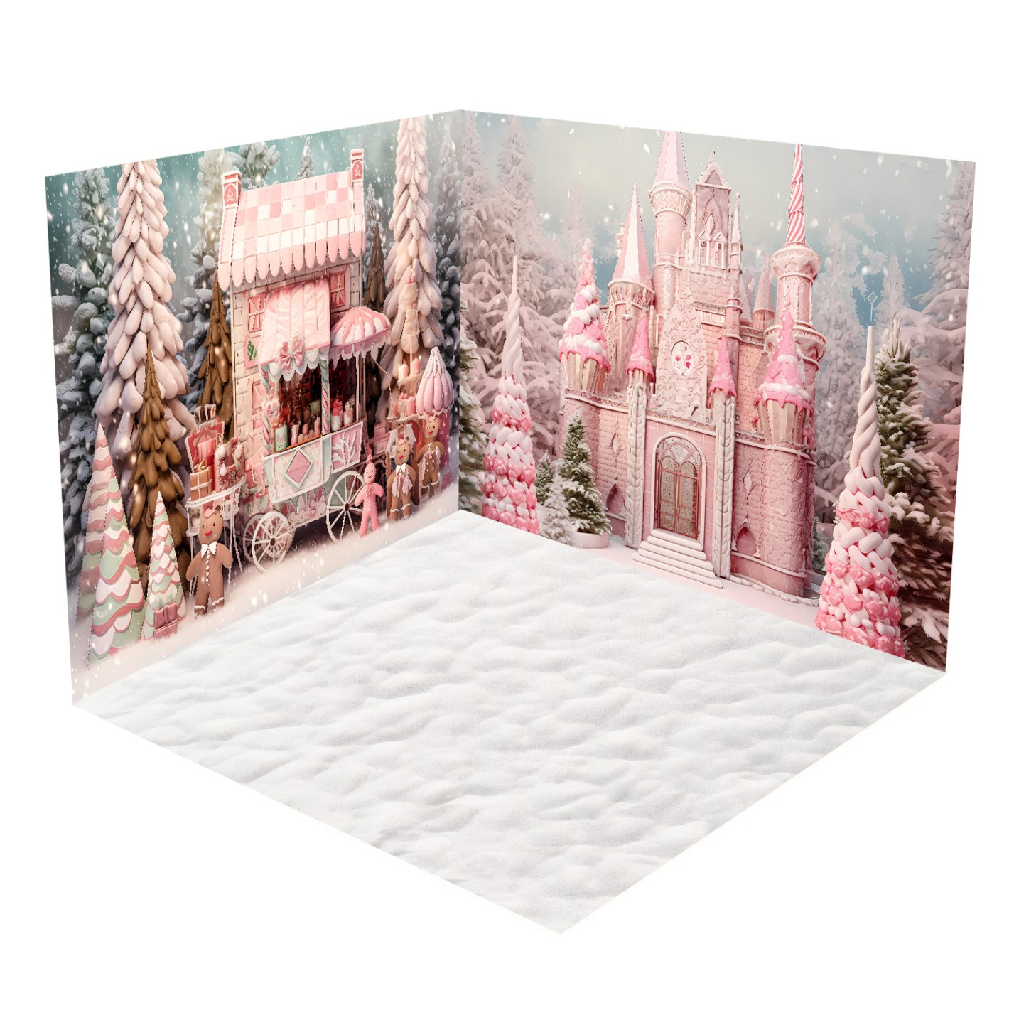 Kate Pink Christmas Snow Castle Room Set(8ftx8ft&10ftx8ft&8ftx10ft) - Kate Backdrop AU