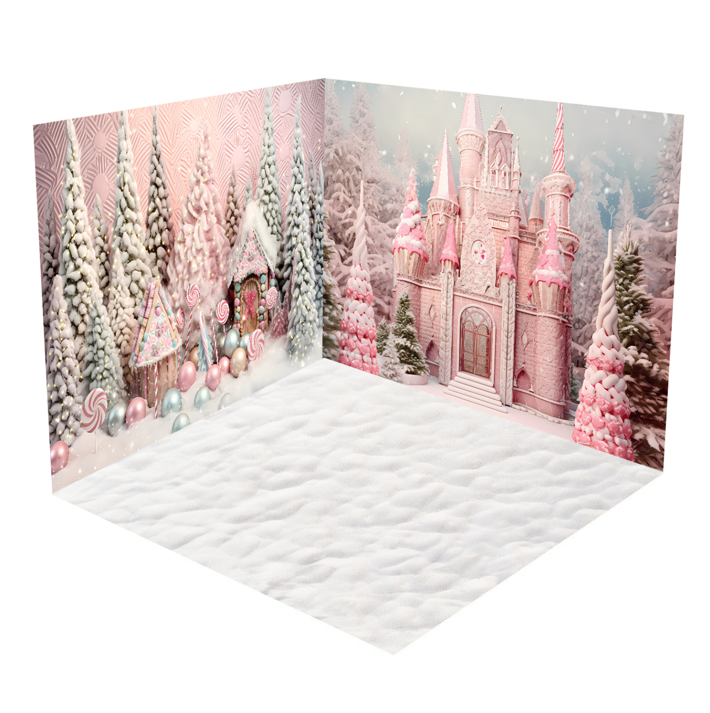 Kate Pink Christmas Snow Castle Candy Tree Room Set(8ftx8ft&10ftx8ft&8ftx10ft) - Kate Backdrop AU