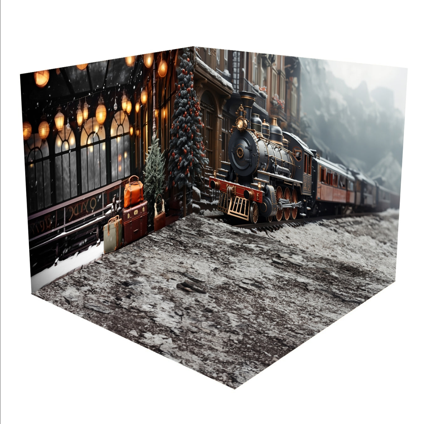 Kate Winter Luggage Train Room Set(8ftx8ft&10ftx8ft&8ftx10ft) - Kate Backdrop AU