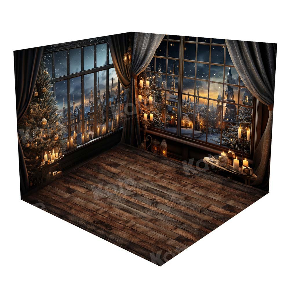 Kate Winter Snow Night Window Room Set(8ftx8ft&10ftx8ft&8ftx10ft) - Kate Backdrop AU