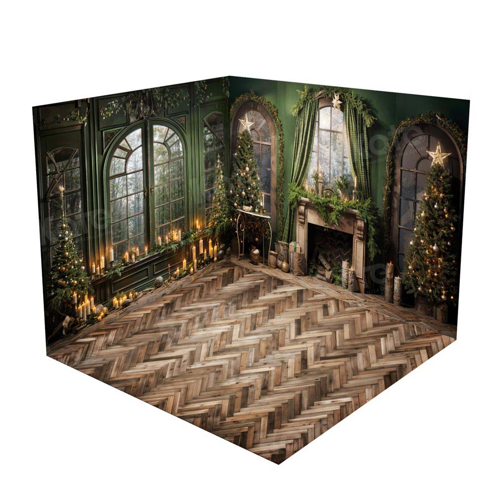 Kate Christmas Fireplace Window Green Room Set(8ftx8ft&10ftx8ft&8ftx10ft) - Kate Backdrop AU