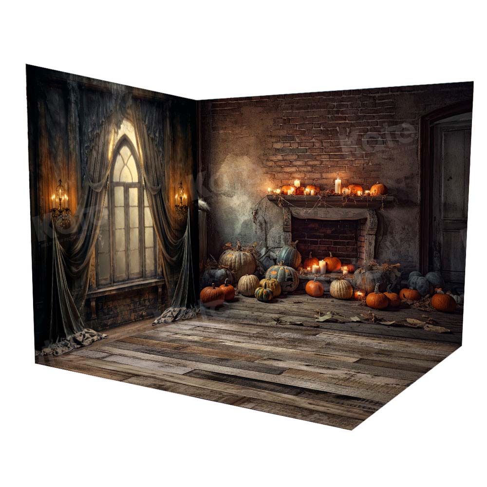 Kate Autumn Halloween Pumpkin Old Room Set(8ftx8ft&10ftx8ft&8ftx10ft) - Kate Backdrop AU