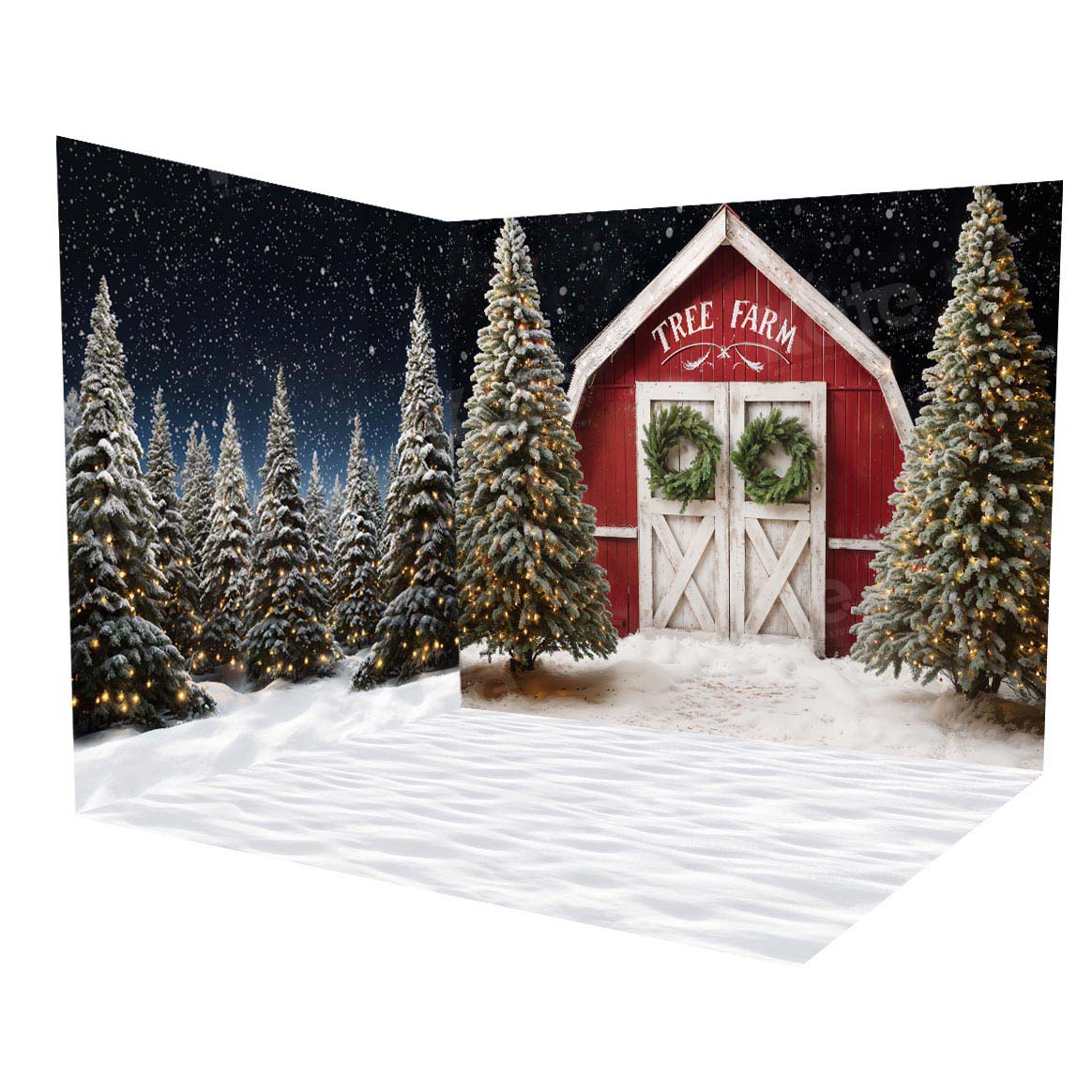 Kate Winter Christmas Tree Farm Room Set(8ftx8ft&10ftx8ft&8ftx10ft) - Kate Backdrop AU