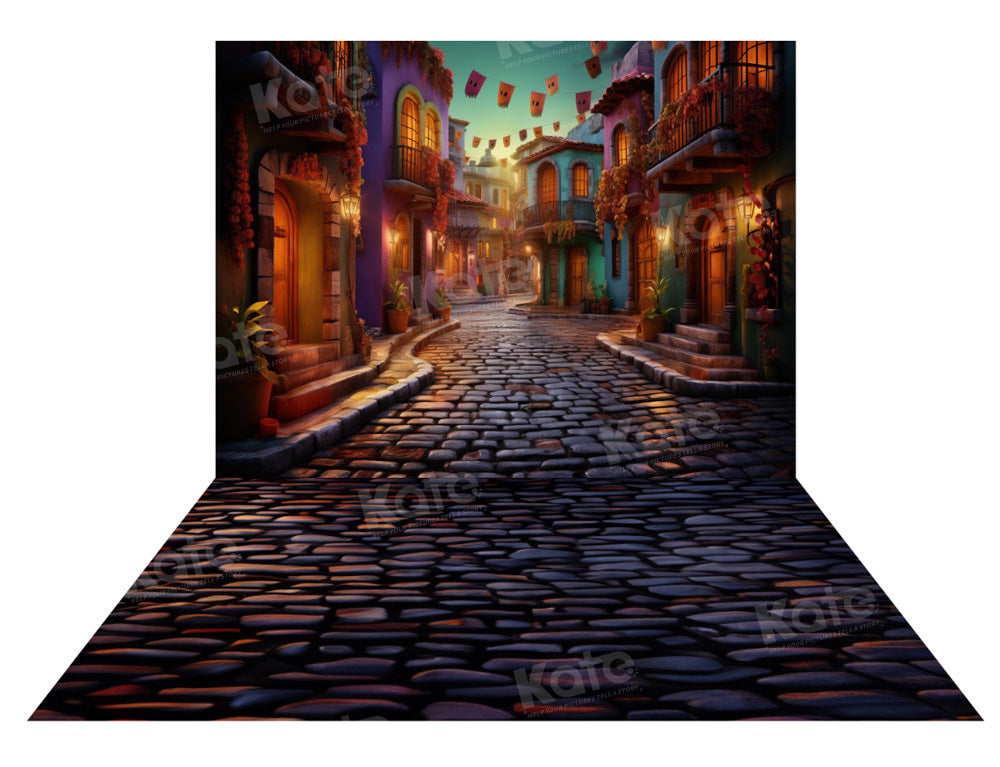 Kate Halloween Street Backdrop +Stone Street Floor Backdrop for Photography - Kate Backdrop AU