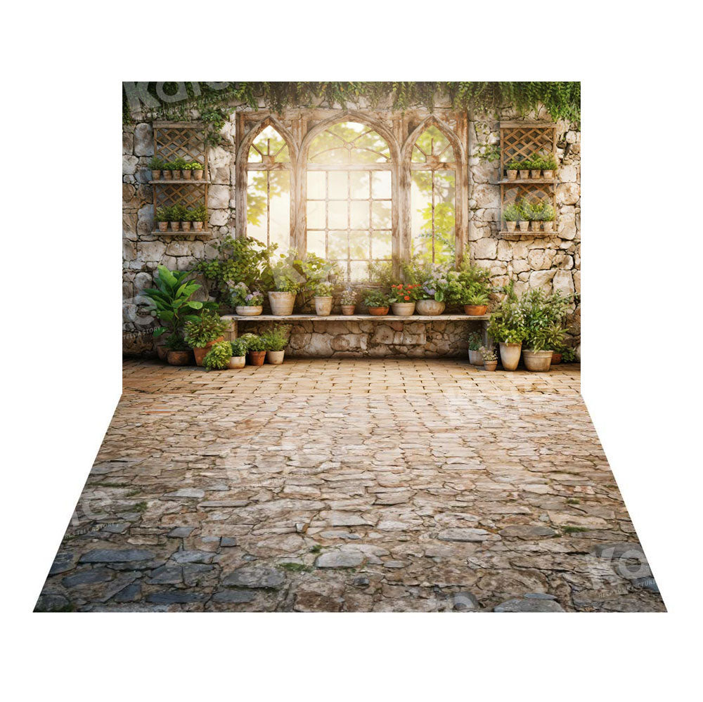 Kate Spring Green Plants Sunny Window Backdrop+Kate Rugged Patterned Path Floor Backdrop - Kate Backdrop AU