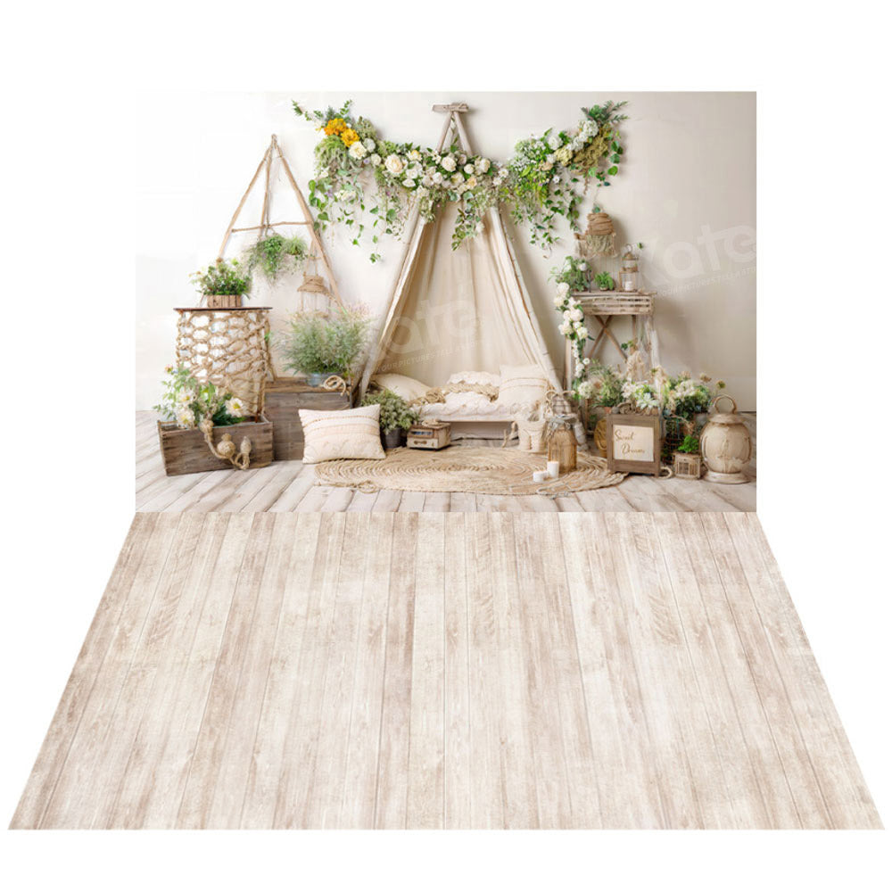 Kate Spring Boho Flower Wood Floor Backdrop for Photography - Kate Backdrop AU