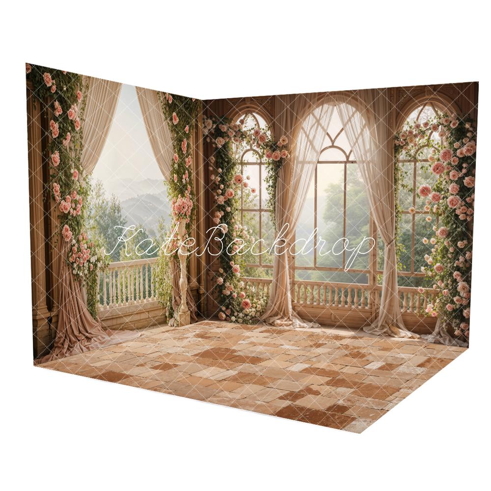Kate Spring Flowers Curtain Balcony Room Set(8ftx8ft&10ftx8ft&8ftx10ft) - Kate Backdrop AU