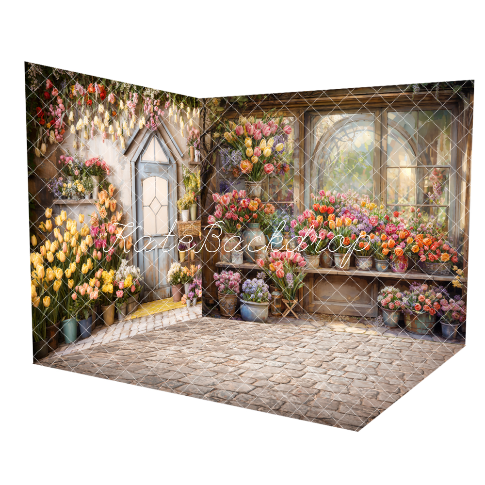 Kate Spring Flowers Tulips Greenhouse Room Set(8ftx8ft&10ftx8ft&8ftx10ft) - Kate Backdrop AU