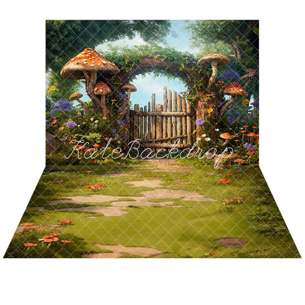 Kate Spring Fairytale Wooden Arch Mushroom Backdrop+Mushroom Meadow Floor Backdrop - Kate Backdrop AU