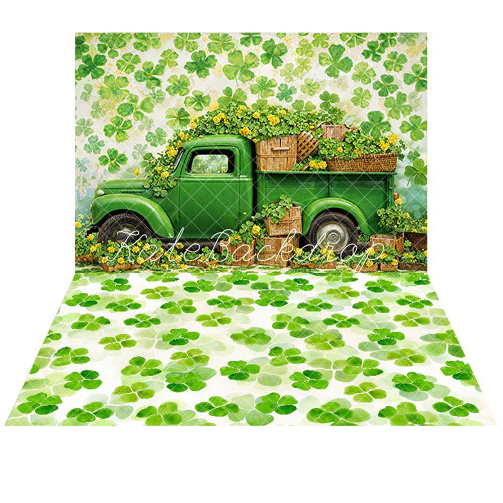 Kate St. Patrick's Day Truck Backdrop+Clover Floor Backdrop - Kate Backdrop AU