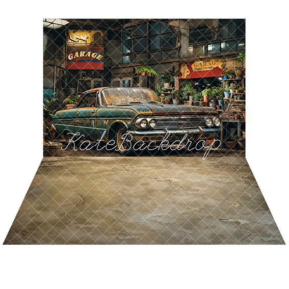 Kate Retro Garage Car Plants Backdrop+Abstract Texture Brown Land Floor Backdrop - Kate Backdrop AU