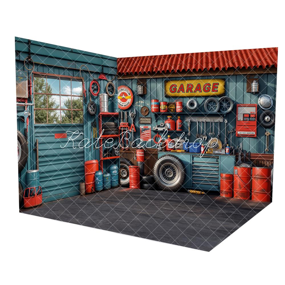 Kate Father's Day Blue Garage Wall Metal Frame Window Room Set(8ftx8ft&10ftx8ft&8ftx10ft) - Kate Backdrop AU