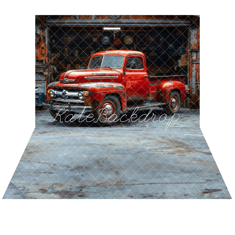 Kate Retro Red Truck Backdrop+Abstract Cement Gray Floor Backdrop - Kate Backdrop AU