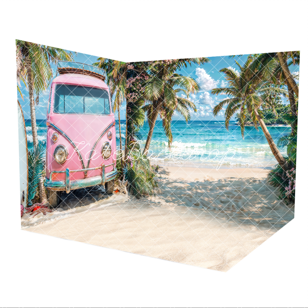 Kate Beach Summer Seaside Pink Car Room Set(8ftx8ft&10ftx8ft&8ftx10ft) - Kate Backdrop AU