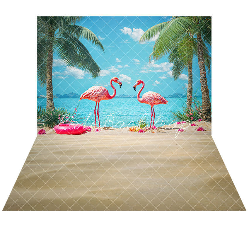 Kate Flamingos Seaside Summer Backdrop+Beach Floor Backdrop - Kate Backdrop AU