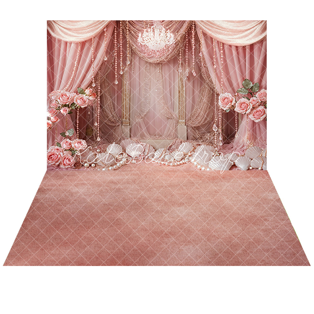 Kate Girls Pearl Shell Curtains Backdrop+Pink Floor Backdrop - Kate Backdrop AU
