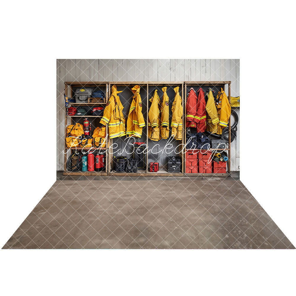 Kate Firefighter Wardrobe Backdrop+Grey Floor Backdrop - Kate Backdrop AU