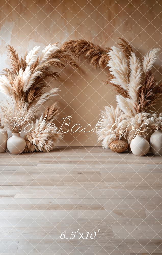 Kate Fleece Boho Floral Arch Beige Backdrop Designed by Emetselch - Kate Backdrop AU
