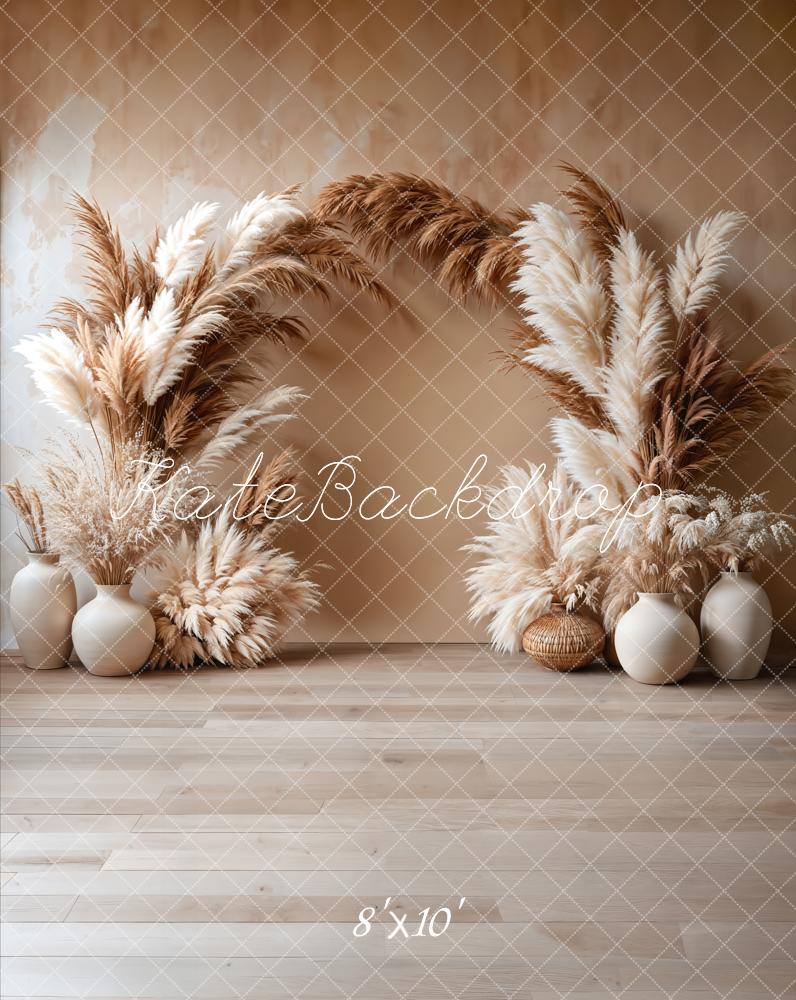 Kate Fleece Boho Floral Arch Beige Backdrop Designed by Emetselch - Kate Backdrop AU