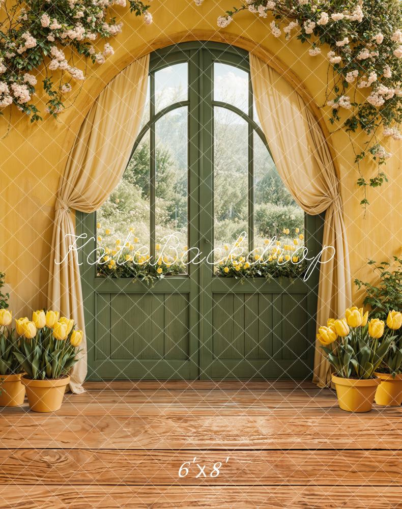 Kate Spring Floral Arch Door Yellow Backdrop Designed by Emetselch - Kate Backdrop AU