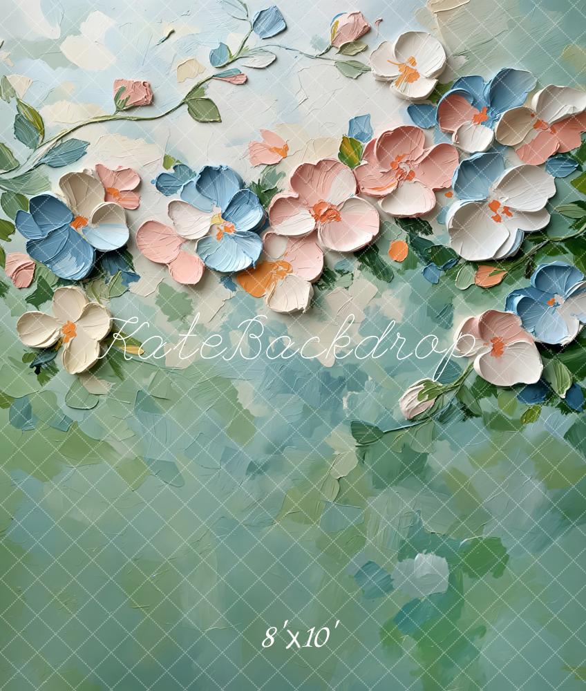 Kate Fleece Green Fine Art Flowers Backdrop Designed by GQ - Kate Backdrop AU