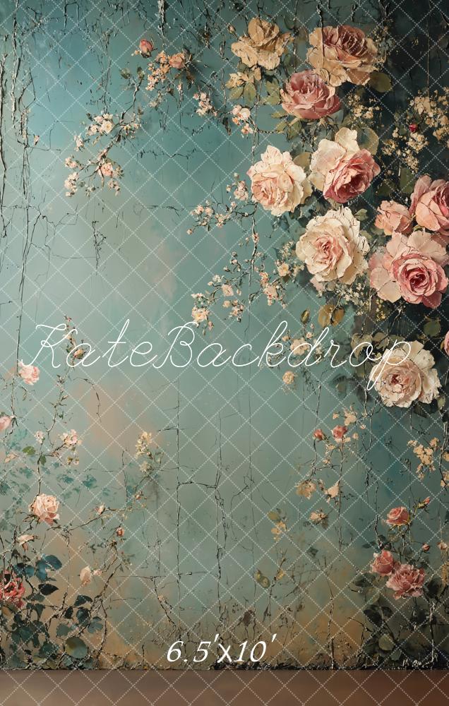 Kate Fleece Retro Green Floral Backdrop Designed by Emetselch - Kate Backdrop AU