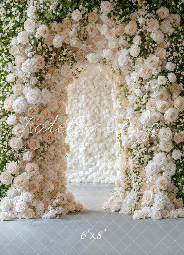 Kate Fleece Wedding White Rose Arch Backdrop Designed by Emetselch - Kate Backdrop AU
