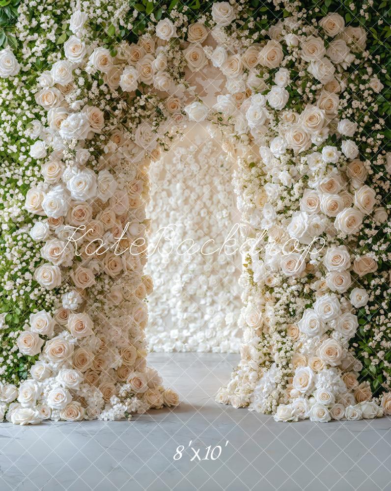 Kate Fleece Wedding White Rose Arch Backdrop Designed by Emetselch - Kate Backdrop AU