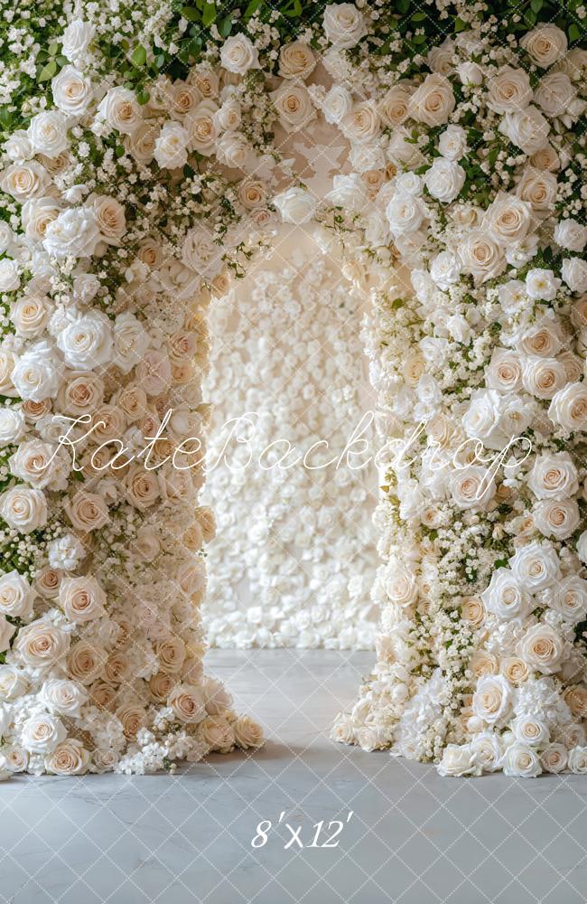 Kate Fleece Wedding White Rose Arch Backdrop Designed by Emetselch - Kate Backdrop AU