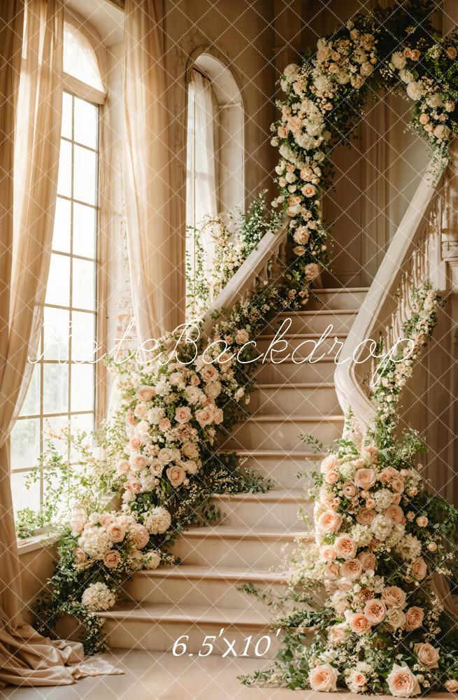 Kate Fleece Cascading Stairs Floral Window Backdrop Designed by Chain Photography - Kate Backdrop AU