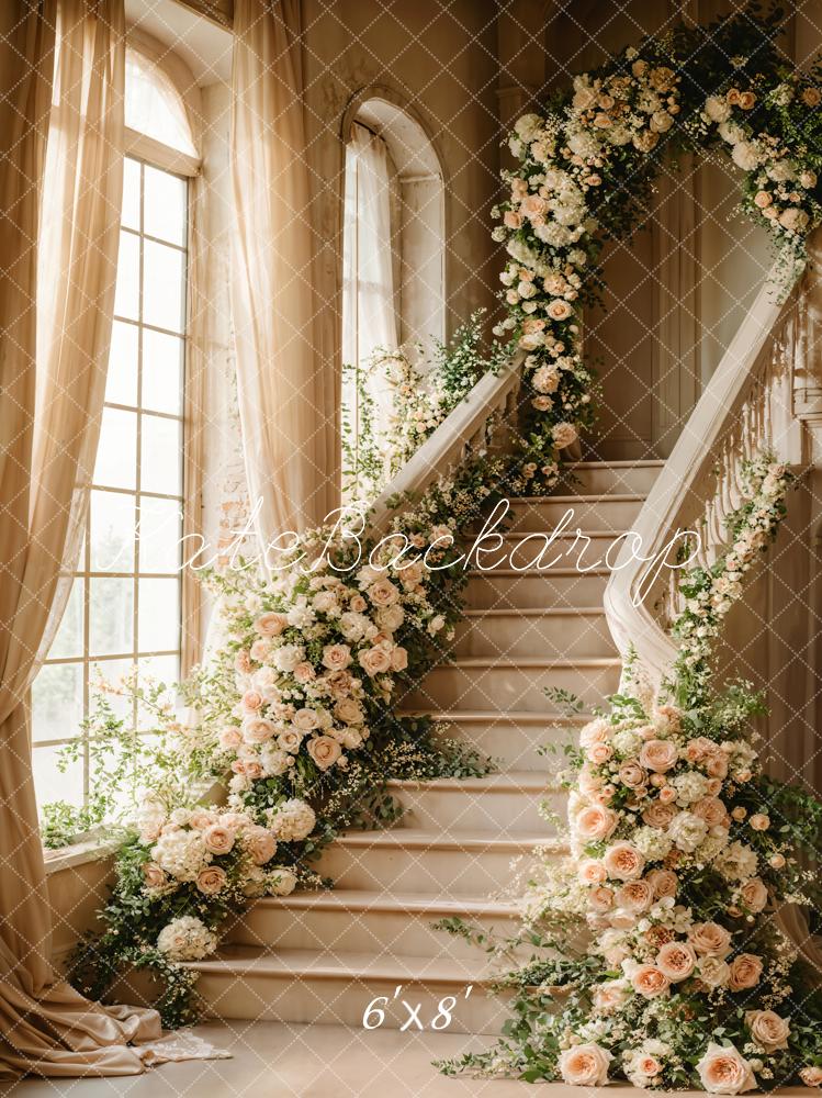 Kate Fleece Cascading Stairs Floral Window Backdrop Designed by Chain Photography - Kate Backdrop AU