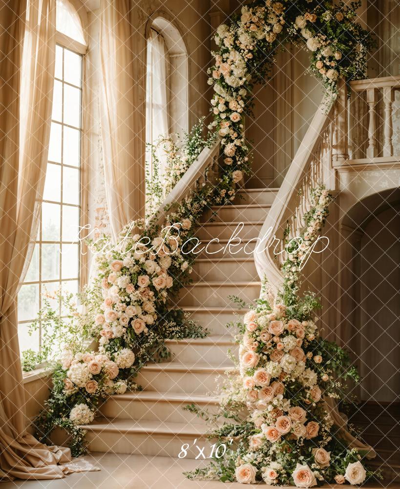 Kate Fleece Cascading Stairs Floral Window Backdrop Designed by Chain Photography - Kate Backdrop AU