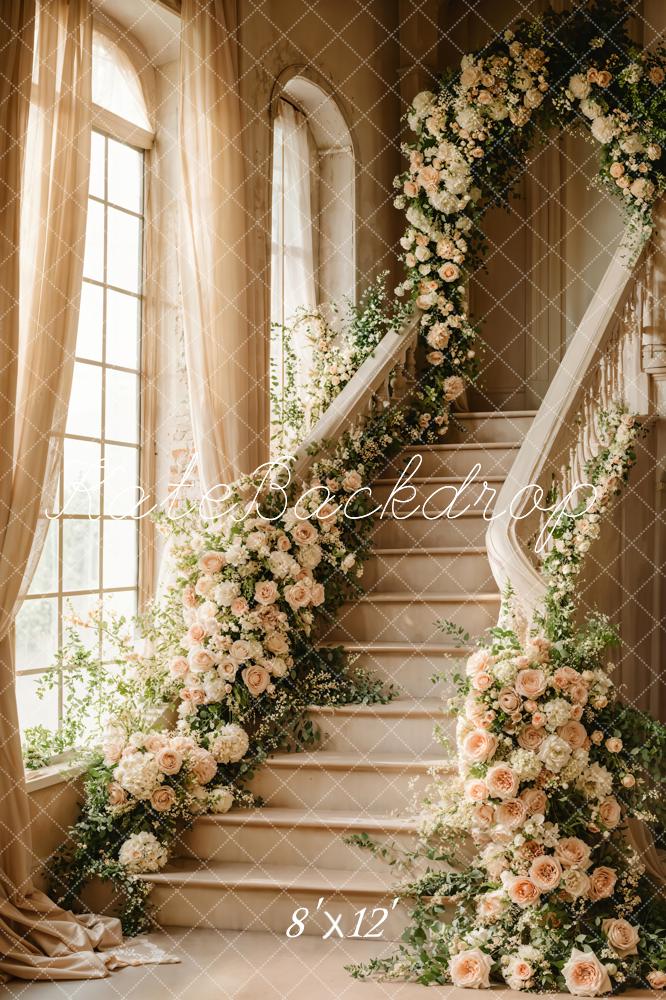 Kate Fleece Cascading Stairs Floral Window Backdrop Designed by Chain Photography - Kate Backdrop AU