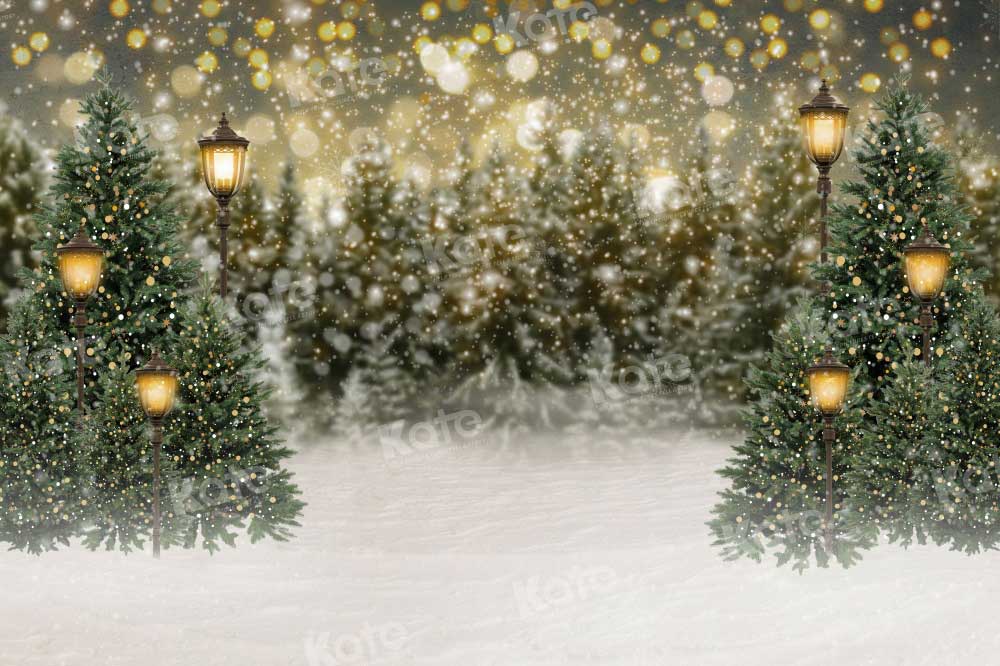 Kate Christmas Snow Forest Lights Fleece Backdrop for Photography - Kate Backdrop AU